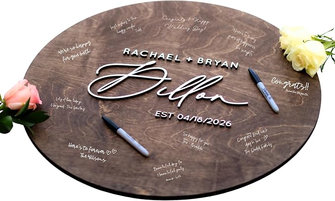 Personalized Round Guest Book Alternative Sign, Unique Guest Book Sign, Custom Alternative Guest Book, Wooden Guest Book, Wedding Ceremony Guestbook Sign (Design 3) by Obsidian+Home+Creations
