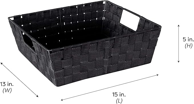 Simplify Large Shelf Woven Strap Tote | Decorative Storage Basket | Built in Handles | Organization | Closet | Bedroom | Bathroom | Nursery | Accessories | Toys | Gifts | 2 Pack | Black - Image 8