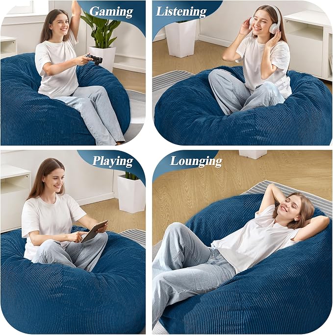 5FT Bean Bag Chair for Adults,Gaint Teardrop Beanbag with Filler | Beanbag Chair with Memory Foam Filled,Bean Bags with Handy Handle&Machine Washable Cover for Living Room,Bedroom-Dark Blue - Image 6