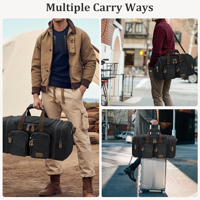 Gonex Duffle Bag for Travel, Expandable 60L Overnight Weekender Gym Bag | Water-Resistant Canvas, Wet-Dry Pocket, Luggage Sleeve, Carry-On Size, Detachable Strap, Dark Grey - Image 8