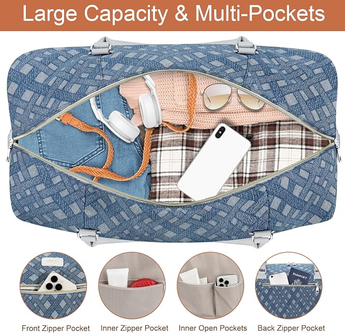 ITIEZY Weekender Bag for Women 21.5" Travel Duffel Large Carry On Bag 3PCS | Nylon Duffel Bag with Waterproof Shoe Compartment, Crossbody Bag and Toiletry Bag, Travel Weekend Hospital Overnight Gym Bag - Image 4