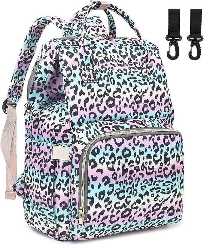 Leopard Baby Diaper Bag Backpack for Women, Large Capacity Waterproof Maternity Travel Nappy Backpacks with Stroller Straps by Dezcrab