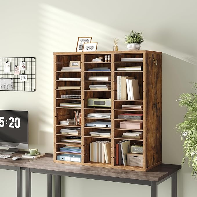 HOOBRO Literature Organizer, 36Compartments Wooden Mail Organizer, Countertop Literature Sorter with Adjustable Shelves for Home, Office, School, Student Mailbox for Classroom, Rustic Brown FG123WF01 - Image 8