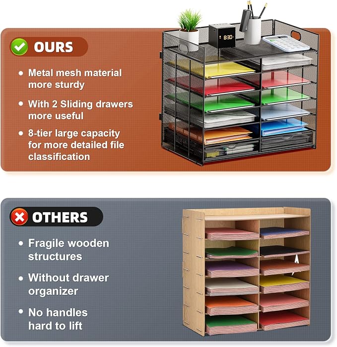 Marbrasse Literature Organizer, Paper Organizer Desk Organizers,Dark Black | 7 Tier Desktop File Sorter Mail Center Paper Storage Cabinet Classroom Keepers Mailbox for Office Home School - Image 4
