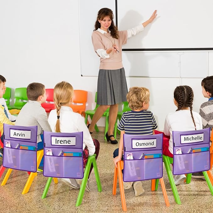Chairback Buddy Pocket Chart Back of Chair Organizer for Classroom with Name Tag Pocket (PURPLE-6 PACK) - Image 7