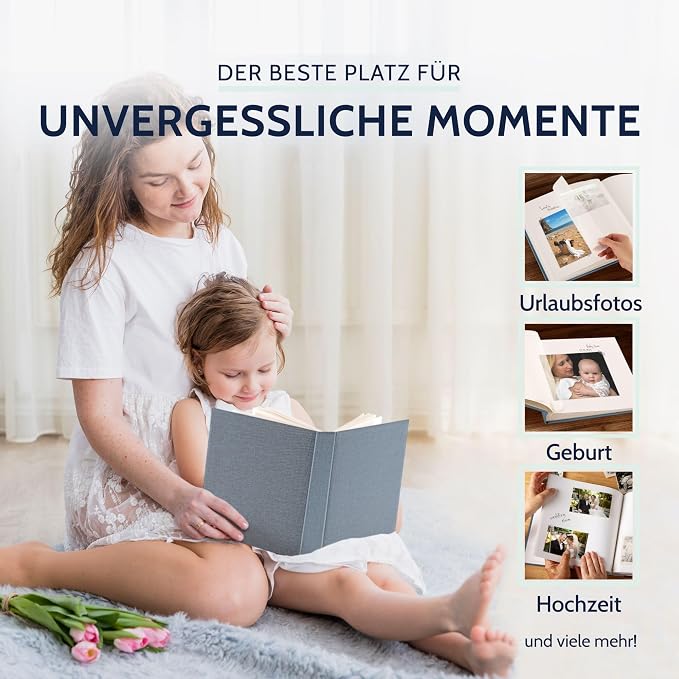 goldbuch Summertime Trend 2 31607 Photo Album with 100 White Pages with Parchment Dividers, Photo Album with Linen Cover, up to 600 Pictures, High Quality Paper, Blue/Grey, 30 x 31 cm - Image 8