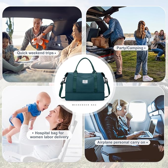 Weekender Bags for Women, Travel Duffel Bags with Shoe Compartment & Wet Pocket,Personal Item Travel Bag for Airlines,Carry on Overnight Tote Bag for women,3Pcs Set，Peacock Blue - Image 6