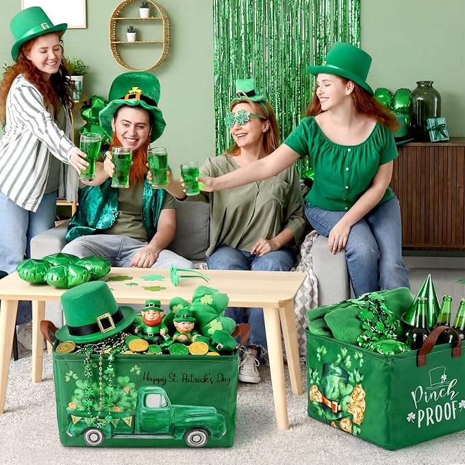 CHENGU 8 Pack Large Easter Gifts Baskets Empty Collapsible Holiday Storage Bin St Patricks Day Valentines Canvas Laundry Basket Foldable Box with Handle for Home Office Bedroom Clothes Toys - Image 6