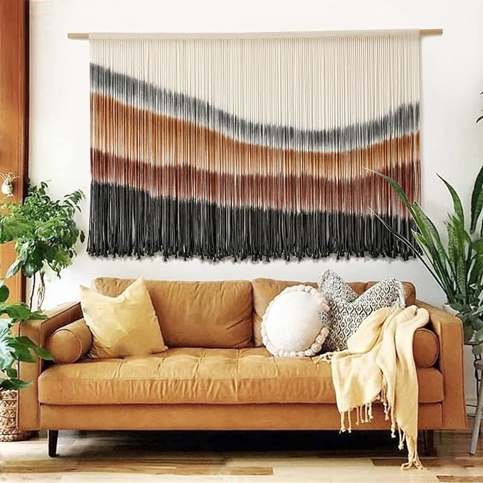 Macrame Wall Hanging Boho Wall Decor Large-Scale Tie-Dye Tapestry 57"W*35"L | Handmade Yarn Art, Fiber Wall Hanging, Large Wall Decor, Boho Style, for Living Room Bedroom Decor, Bohemian Home by FLBER