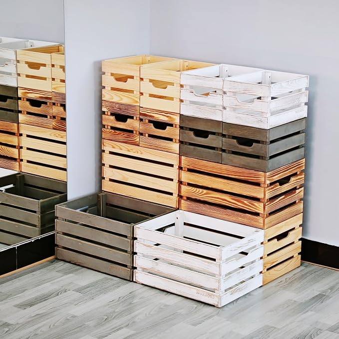 Gray Wooden Crates, Set of 4 Rustic Storage Boxes for Home Organization, Tool Box, Wine Carrier, and Camping Supplies, 12.2 Inches. - Image 7