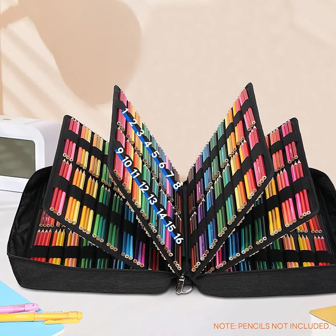 JAKAGO 480 Slots Colored Pencil Case Extra Large Capacity Pen Holder for Artist Painter Zipper Organizer Bag for Marker Highlighter Storage Case for Office Sketch Travel Supplies (Black) - Image 3