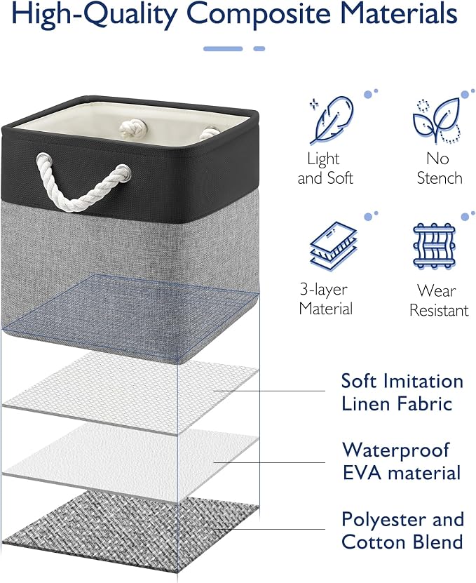 Patvingot 11-Inch Fabric Cube Storage Bins with Handles,4 Pack,Foldable | For cube shelves and closets,keeps grouped for everyday access,reinforced opening and fold-flat storage,dark and gray - Image 3