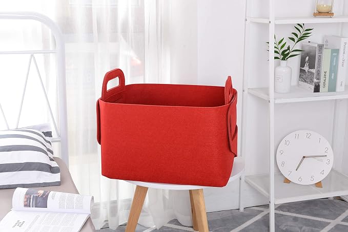 Minoisome Storage Basket Felt Storage Bin Collapsible& Convenient Box Organizer with Carry Handles for Office Bedroom Closet Babies Nursery Toys Laundry (Red, 19.9inch（L）×13.6inch（W）×12.6inch（H）) - Image 3