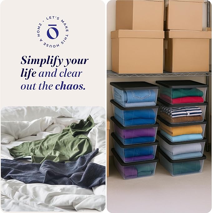 HOMZ 10-Pack Snaplock, Small Clear Plastic Storage Organizer Bins w/Lids, 6 Quart, Gray - Stackable Container Boxes for Bedroom, Bathroom, Garage, and Office Organization - Image 6