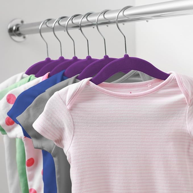 Casafield 50 Velvet Baby Hangers - 11" Size for Infant & Toddler Clothes - Purple - Image 6