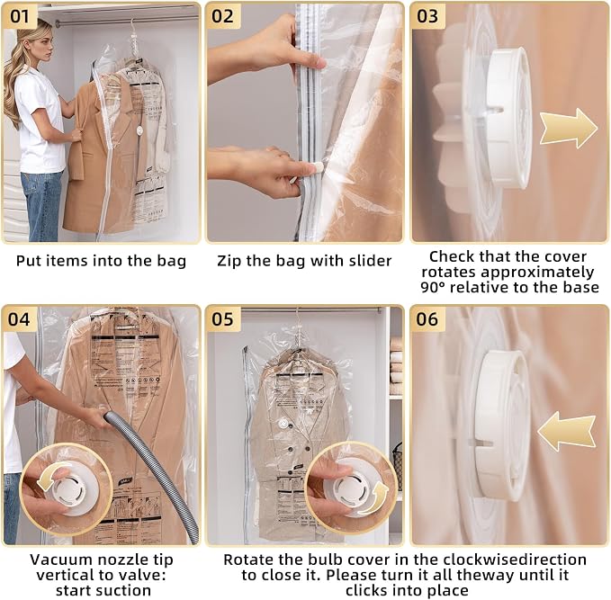 Hanging Vacuum Storage Bags, 6 Large Vacuum Pack Bags for Clothes Reusable Space Saver Bags Vacuum Compression Storage Bags for Winter Coats Wardrobe Coats, Suits & Dresses Garment 5-Ring Hangers | Vacuum Bag Clothing Vacuum Bag for Suits, Coats, Jacke... - Image 9