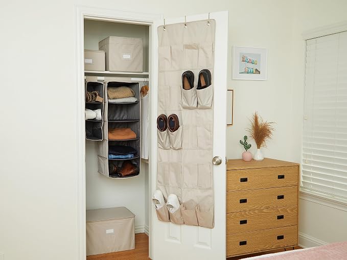 Covermates Hanging Closet Organizer, 13.5"W x 13.5"D x 34"H, Beige Heather | durable polyester construction, label window, 3-year warranty - Image 7