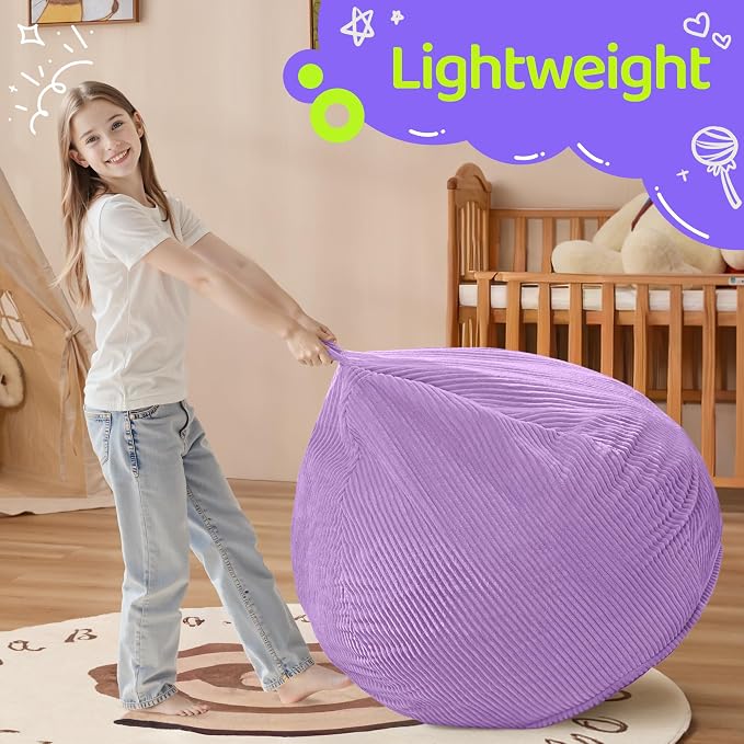 2.5FT Bean Bag Chair,Teardrop Bean Bags with Memory Foam Filled | Beanbag Chairs with Handle,Teardrop Bean Bag Sofa with Corduroy Machine Washable Cover for Living Room,Bedroom-Purple - Image 4