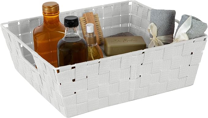 Simplify Large Shelf Woven Strap Tote | Decorative Storage Basket | Built in Handles | Organization | Closet | Bedroom | Bathroom | Nursery | Accessories | Toys | Gifts | 2 Pack | Heather Grey - Image 6