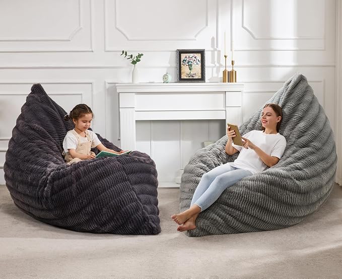 Hobestluk Adult Bean Bag Chair 3 in 1 Convertible Large Bean Bag Sofa | Ripple Grey,Machine Washable,Removable Cover,Easy Convert And Install, Oversied Floor Bed,For Livingroom Bedroom - Image 2