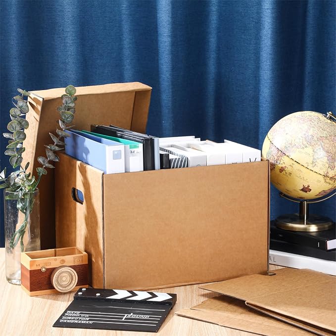 10 Pcs 15 x 12 x 10 Inch Archival Storage Cartons Bulk, Acid Free Buffered Corrugated Board Ready-To-Assemble Photo Storage Box for Storing Documents Magazines Photos Cards(Kraft) - Image 4