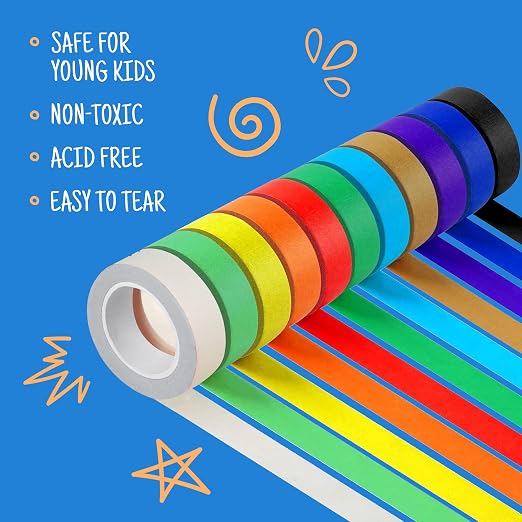 Craftzilla Arts and Crafts Kit for Kids – 11 Colored Masking Tape Rolls, 240 Sheets Construction Paper Assorterd Colors, Kid-Safe Scissors – All-in-One Kids Art Supplies Set - Arts and Craft Supplies - Image 6