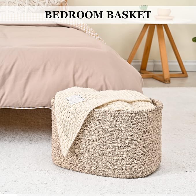 Cotton Rope Storage Baskets for Organizing 1Pack 15"x10"x9" Woven Baskets for Storage,Shelf Baskets Cube Storage Bins Towel Baskets for Bathroom,Toys Baskets Nursery Basket(Brown) - Image 5