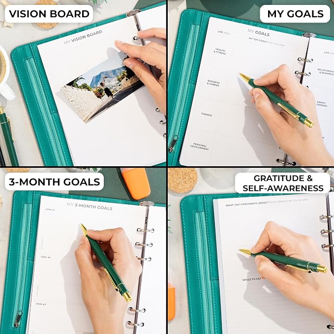 Clever Fox Weekly Planner Binder, Undated Daily A5 Eco Leather Turquoise | 7 x 10 in with A5 pages, mini 3 ring portfolio organizer, work time manager, day runner, agenda book with monthly calendars - Image 6