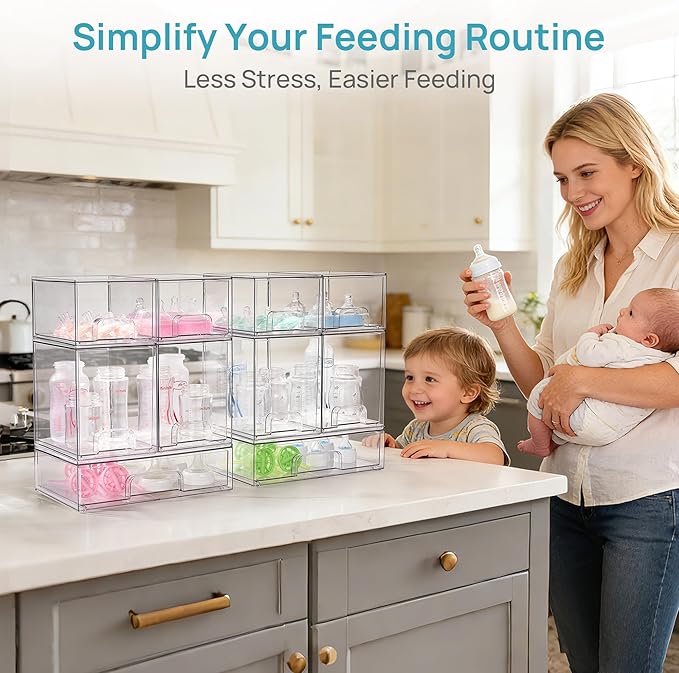 Vtopmart Clear Stackable Storage Drawers Set of 10, Baby Bottle Organizer | Multi-purpose Boxes for Bathroom Accessories, Beauty Supplies, Ideal for Kichen Countertop, Bathroom, Pantry Organization - Image 4