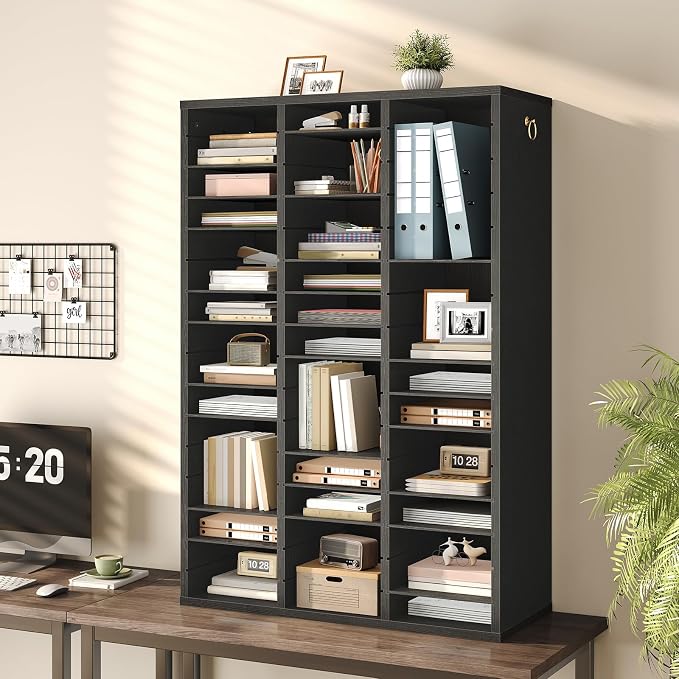 HOOBRO Literature Organizer, 48 Compartments Wooden Mail Organizer, Countertop Literature Sorter with Adjustable Shelves for Home, Office, School, Student Mailbox for Classroom, Black BK163WF01 - Image 6