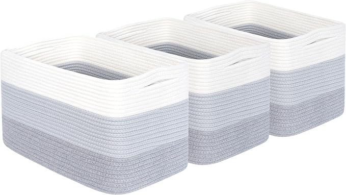 3-Pack Storage Baskets for Shelves, Playroom and Classroom, Book Basket, Decorative Storage Cube Bins, Woven Closet Organizers, Pantry and Shoe Organizer, 3-Tone Grey - Image 9