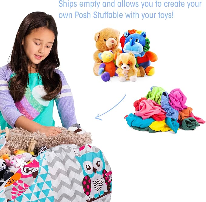 Posh Stuffable Kids Stuffed Animal Storage Bean Bag Chair Cover - Childrens Toy Organizer, Medium-27 - Canvas Owls White and Blue - Image 2