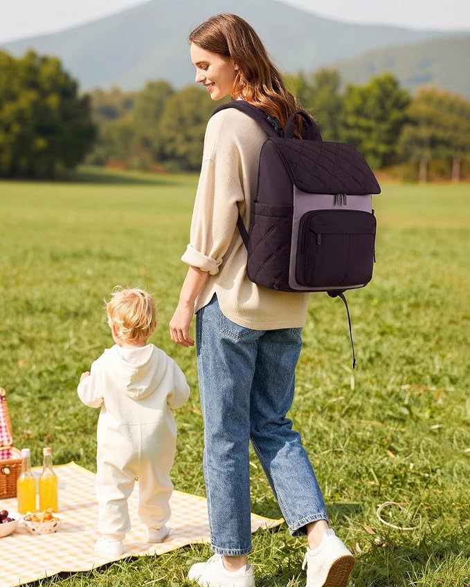 LOVEVOOK Diaper Bag Backpack With Pocket For Large Capacity Cup,Multi-Function Baby Travel Bag For Mom Dad,Waterproof Baby Bag for Boys Girls with Changing Pad,Insulated Bag,Stroller Straps,Purple - Image 6