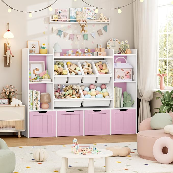 Toy Storage Organizer with Movable Drawer Toy Organizer for Kids | Large Toy Organizers and Storage with 6 Storage Cubbies, Kids Toy Storage and Toy Chest for Playroom and Kids Room, Pink - Image 2