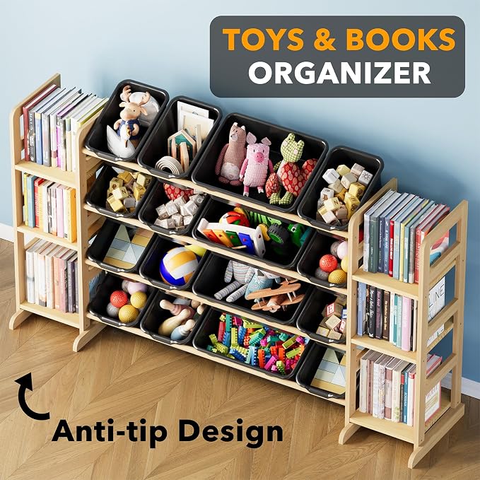 SpaceAid Toy Storage Organizer with 6 Shelves and 16 Bins, Toy Organizers Storage Bookshelf, Kids Bin Shelf Toys Box Bookcase for Bedroom Playroom Organization Room Decor, True Black - Image 4
