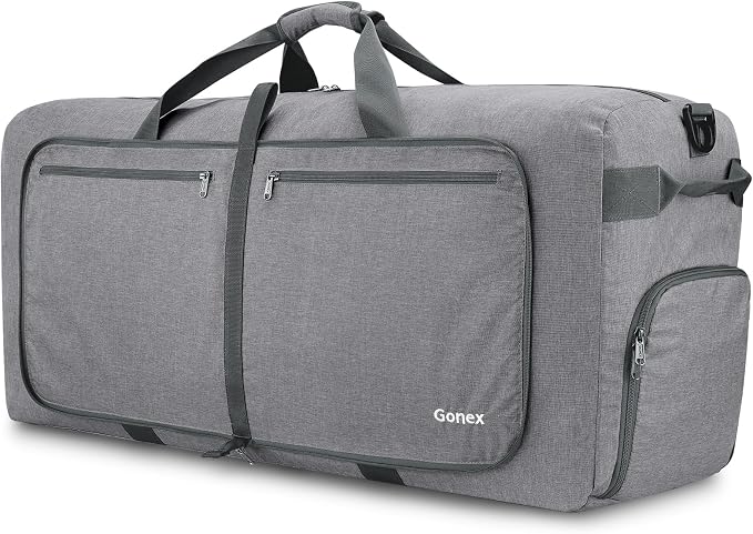 Gonex 80L Foldable Travel Duffle Bag with Shoe Compartment, Lightweight | 210D Nylon, Water-Repellent, Folds Compact, Multiple Pockets, Luggage Sleeve, Weekend Trips & Camping, Light Grey by Gonex