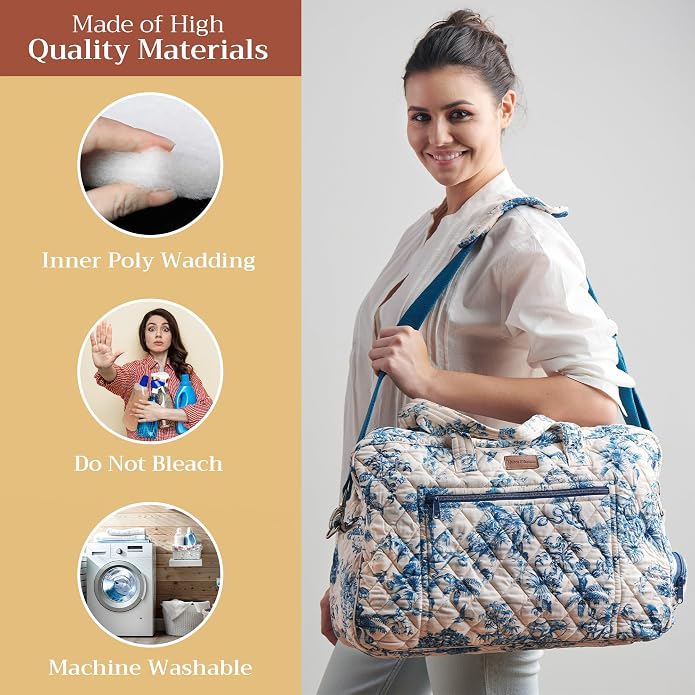 Maison d' Hermine Weekender Bags for Women Cotton Quilted Duffel Overnight Luggage Weekend Bag for Men Gym Gifts Travel | Overnight Luggage Weekend Bag for Men Gym Sports Gifts Duffle bag Business Travellers Trip Spring Summer - Image 4