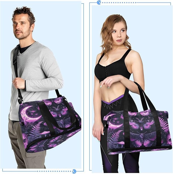 Travel Duffel Tote Bag Gothic Skull Butterfly Sports Duffel Bag with Wet Pocket Weekender Overnight Bag for Women Men Gym Bag, Carry On Bag Hospital Bag for Labor and Delivery - Image 4