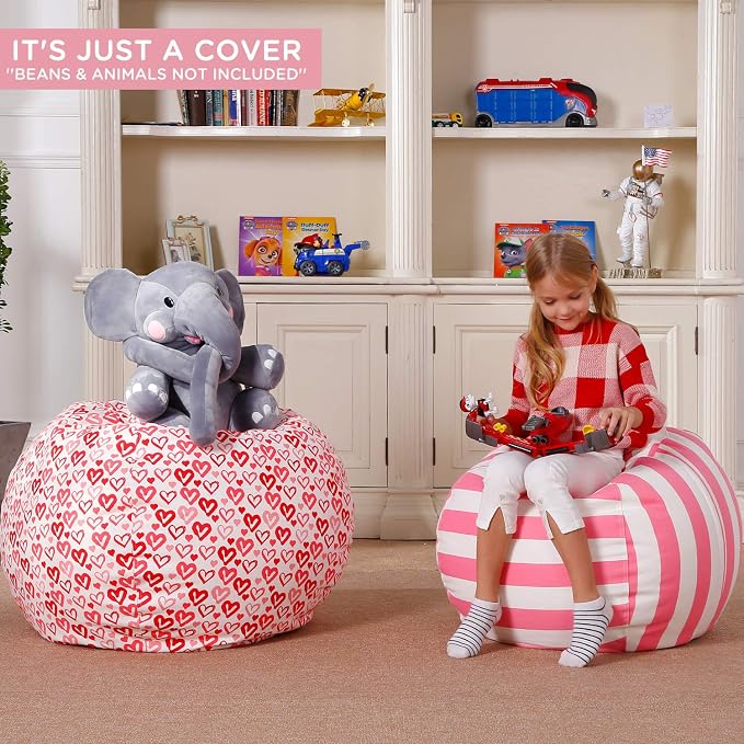 Aubliss Stuffed Animal Bean Bag Storage Chair, Beanbag Covers Only | for Organizing Plush Toys, Turns into Bean Bag Seat for Kids When Filled, Medium 32"-Canvas Pattern Heart - Image 6