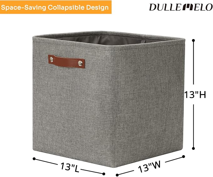 DULLEMELO Cube Storage Boxes,13 inch Fabric Baskets Closet Storage Bins for Home Organization and Storage,Stackale Gift Baskets Empty for Nursery Clothes Toys Kids Storage(Grey) - Image 2