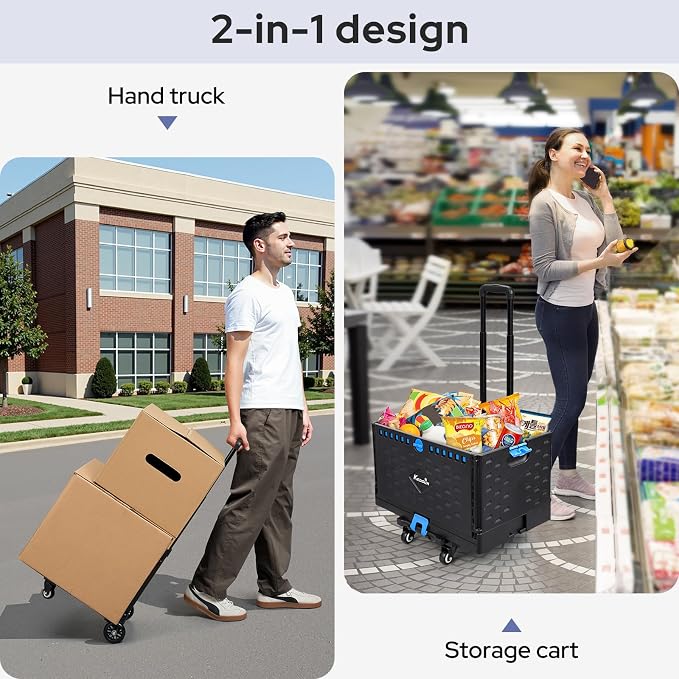KEDSUM 2 in 1 Rolling Cart with Durable Removable Crate, 290 LBS/70L Capacity Collapsible Rolling Crate with Lid for School, Craft, Office & Garden, on 4 Rotate Wheels - Image 7