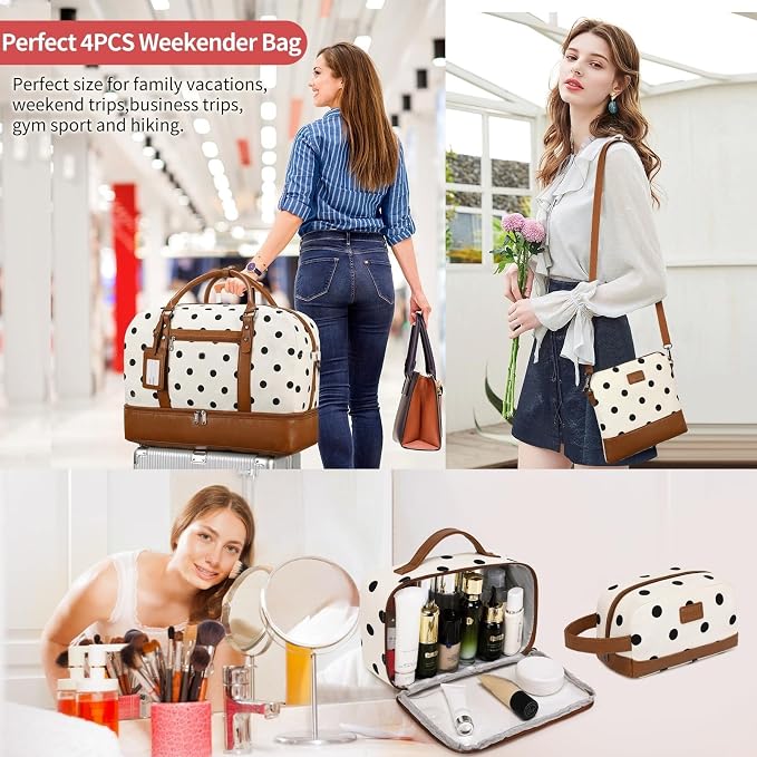 4PCS Weekender Bags for Women Large Overnight Weekend Travel Duffel Bags | Travel Bag Carry-on Tote Hospital Bag with Shoe Compartment Crossbody Toiletry Bag for Travel Business Gym Water Resistant - Image 2