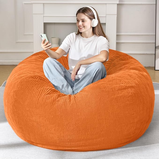 5FT Bean Bag Chair for Adults,Gaint Teardrop Beanbag with Filler | Beanbag Chair with Memory Foam Filled,Bean Bags with Handy Handle&Machine Washable Cover for Living Room,Bedroom-Orange - Image 3