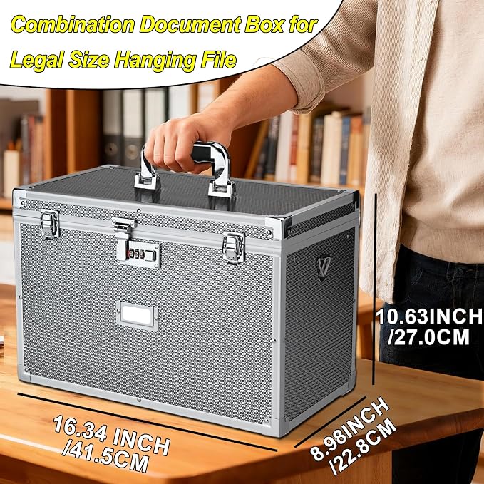 Hanging File Box for Legal, All-in-one set with 20 Folders | Portable Locking Filing Storage Box with Handle & Shoulder strap, Lockable File Cabinet Documents Safe, Lockbox Doc Organizer - Image 6