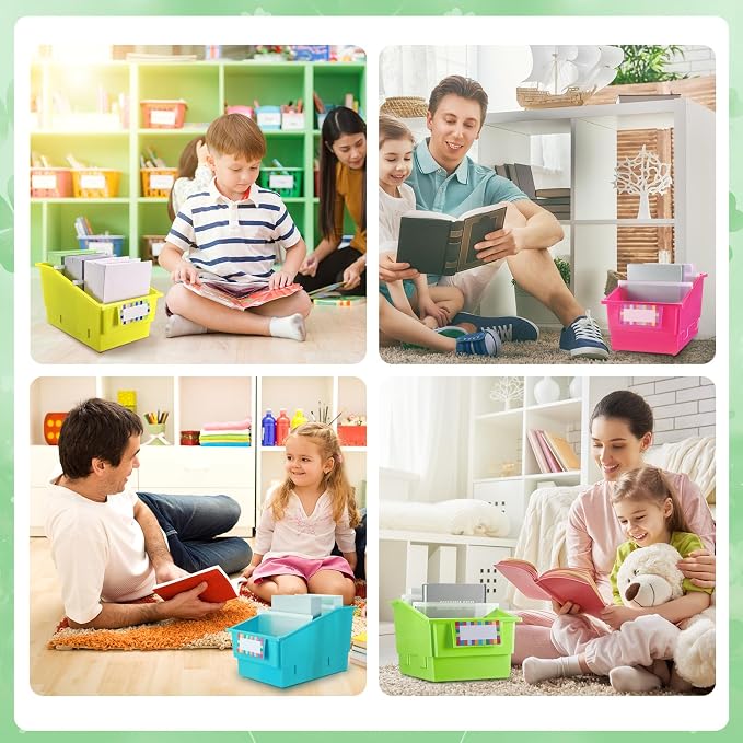 Lineshading 6 Pack Picture Book Organizer Bins with Dividers Large Plastic Book Holders with Labels Multi Purpose Classroom Organization Bins Storage Container (Multicolor,8.75" X 13.5" X 7.75") - Image 6