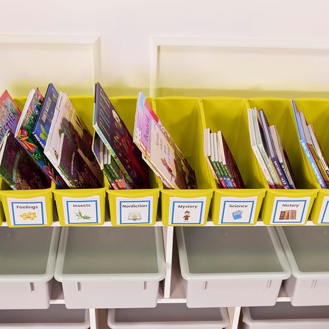 ECR4Kids Linking Plastic Storage Book Bin, Multipurpose Organization, Neon Yellow, 10-Piece | Durable plastic with built-in handles, interlocking, nestable, ideal for books, magazines, and files in a classroom or office - Image 11