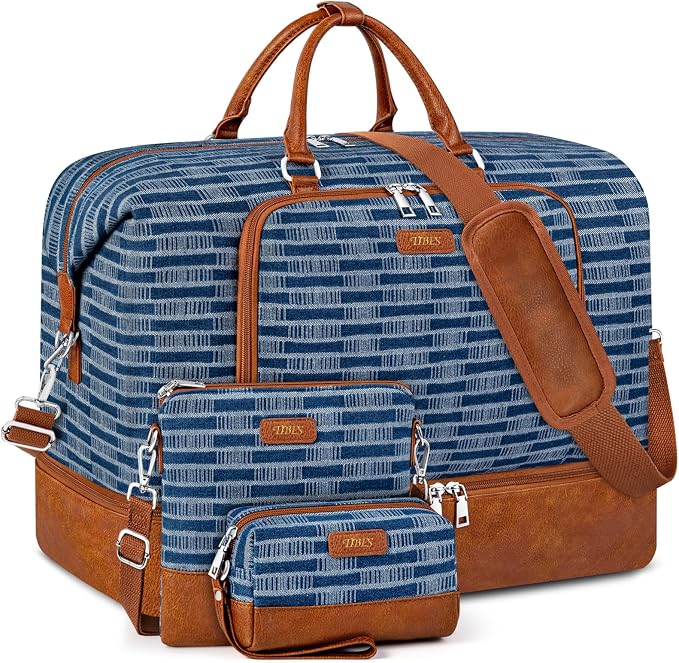 TIBES Travel Weekender Bag for Women, Overnight Bag with Shoe Compartment | 3PCS Large Travel Duffel Bag for Gym, Travel, Hospital, Business Trip, Carry On Tote, Wet & Dry Separation, Water Resistant by TIBES