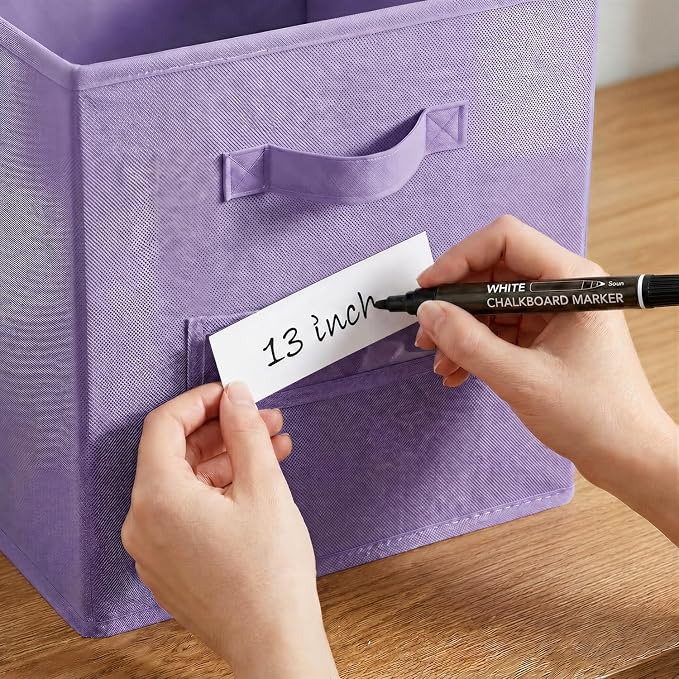 Storage Bins,13" Cube Storage Bin with Labels,10pcs,Purple | Fabric Storage Cubes for Shelves,13 Inch storage cube bins with 10 Labels Window Cards & a Pen. - Image 4