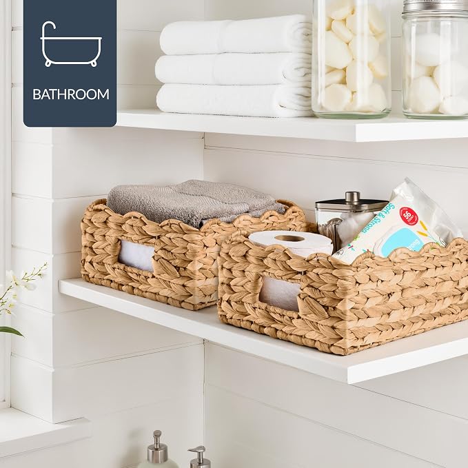 Best Choice Products 9x12 Scalloped Shelf Baskets, Woven Storage Bins, Storage Organizers for Pantry, Living Room, Bedroom, Nursery & Laundry, 4 Pack - Natural - Image 5