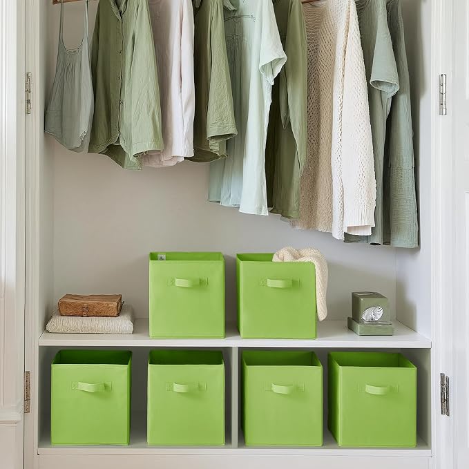 GRANNY SAYS Cube Storage Bins, 11 Inch 6-Pack Cube Organizers, Light Green | Collapsible Storage Boxes with Thickened Base Plate, Sturdy Handles, Decorative Baskets for Shelves, Closet - Image 4